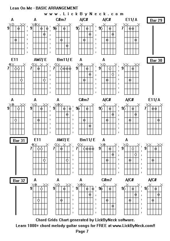 Chord Grids Chart of chord melody fingerstyle guitar song-Lean On Me - BASIC ARRANGEMENT,generated by LickByNeck software.